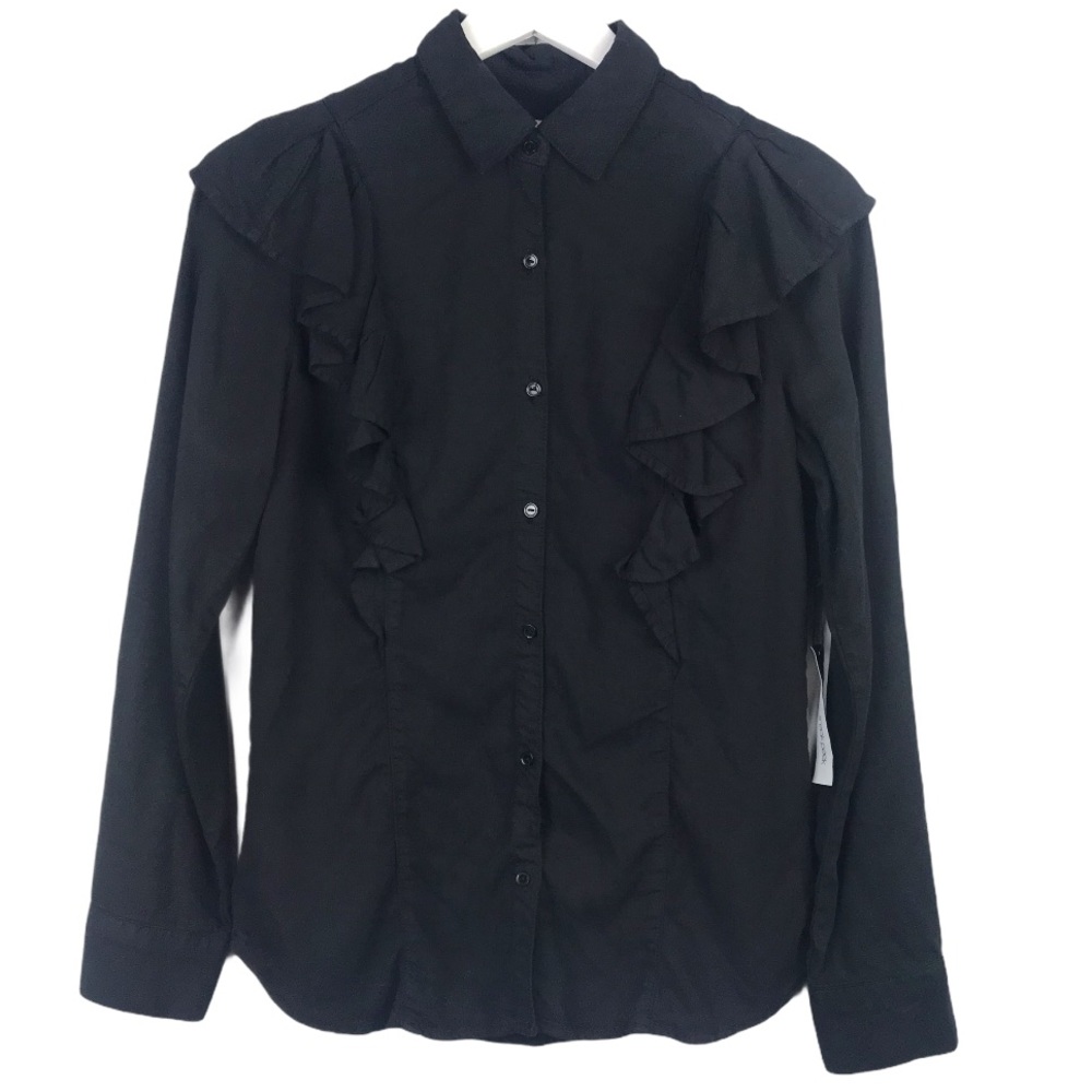 Sneak Peek Black Ruffle Front Blouse Women Nwt Sz S
